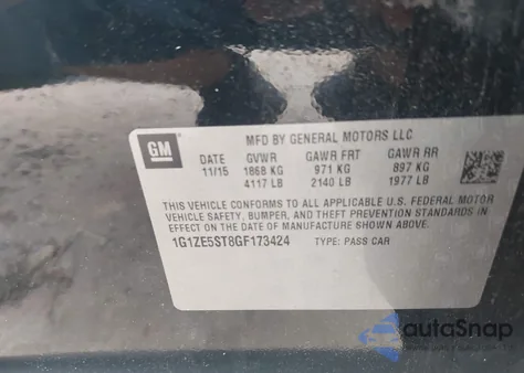 2016 Chevrolet Malibu 1Lt из США, поврежденный, VIN 1G1ZE5ST8GF173424